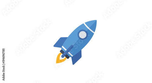 Blue Rocket Ship Blasting Off.