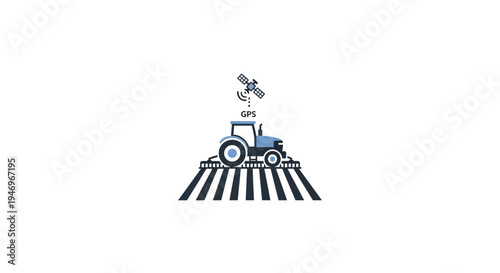 Blue Tractor on Railroad Tracks.