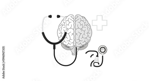 Brain with stethoscope cartoon medical.