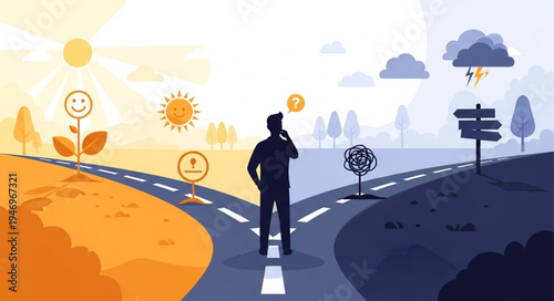 Man Standing on Crossroads Decision.