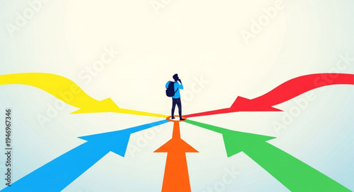 Man standing on crossroads direction.