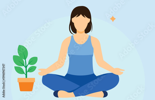 Meditation and Mindfulness for Mental Wellness Yoga Pose Flat Illustration