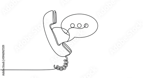 Quadro su tela Telephone receiver and chat bubble continuous line art for communication