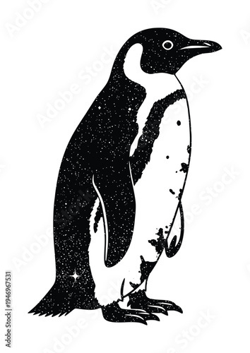 Vector of a penguin standing upright with coloring and speckled texture