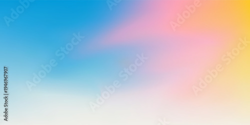 Abstract clear blue sky. Pastel rainbow. Light blue, pink and yellow color vector banner. Pastel gradient sky pattern. Blurred light fuzz colorful gradient background. Vector soft horizontal backdrop