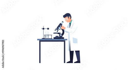 Scientist examining specimen under a microscope on a laboratory table, symbolizing scientific research and discovery