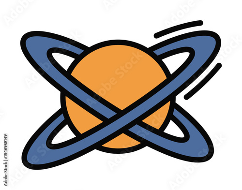 Vector of a planet with a prominent ring system encircling it against a white background