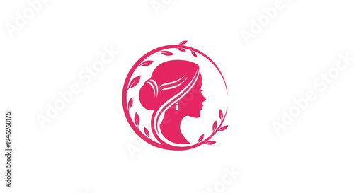 Woman silhouette in pink circle design