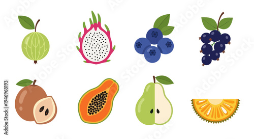 Variety of fresh fruits isolated on white