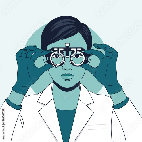 Professional Ophthalmologist Assessing Vision With Precision Using Ophthalmic Examination Tool