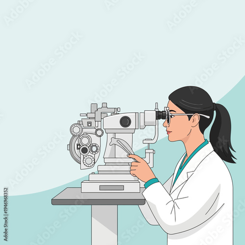 Professional Ophthalmologist Examining Patient's Eyesight With Sophisticated Ophthalmic Equipment