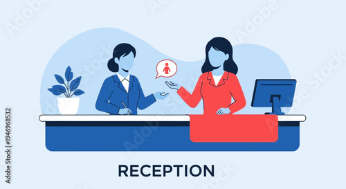 Professional Reception Desk Concept Depicting Businesswomen in A Corporate Office Setting