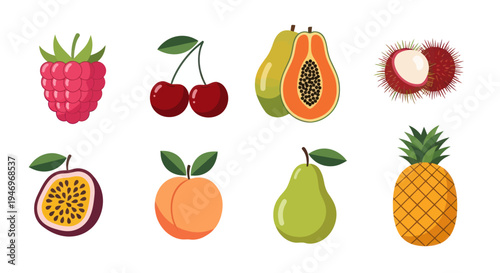 Various colorful fruit illustrations on white