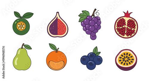 Various colorful fruits on white background