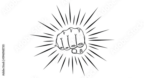Foto Strong clenched fist punch with action rays for power and protest concept