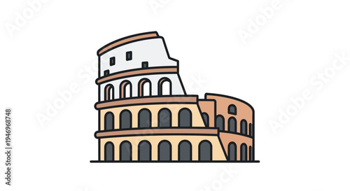 Vector icon of the ancient Roman Colosseum in Italy. This historical amphitheater and architectural landmark symbolizes cultural heritage and popular travel destination