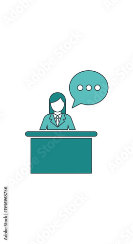 Professional Woman Behind Desk Communicating Ideas In A Modern Business Environment