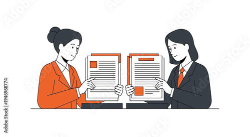 Professional Women Reviewing Documents, Examining Reports, and Assessing Information Carefully