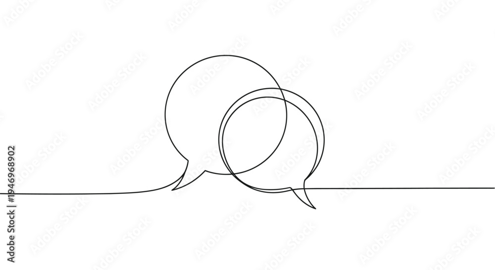 Obraz premium Two overlapping speech bubbles continuous line drawing icon