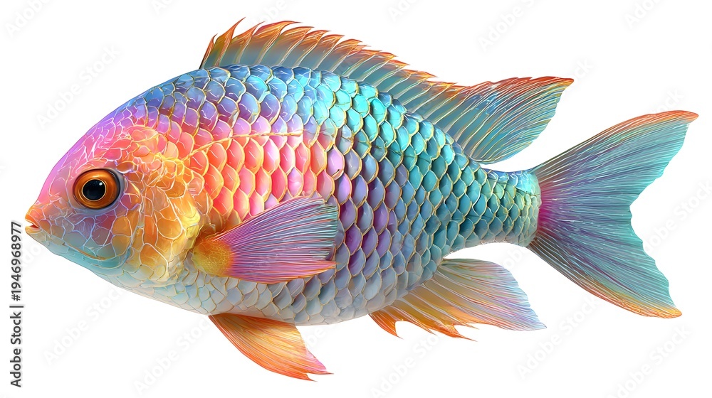 Fototapeta premium Vibrant Rainbow Colored Tropical Fish Swimming in Clear Water.