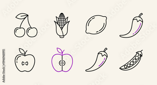 Vegetable and fruit outline illustrations