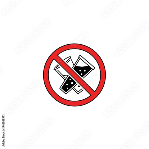 Prohibition Symbol Depicting Crossed Laboratory Beakers With Liquid Substances Prohibited