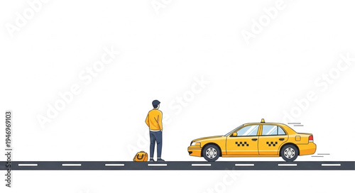 Man standing beside yellow taxi.