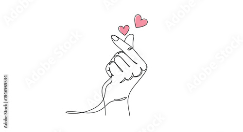 Hand making Korean heart gesture with pink hearts