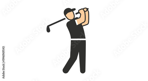 Iconographic depiction of a male golfer in the process of swinging a club during a game of golf, emphasizing athletic movement and sport