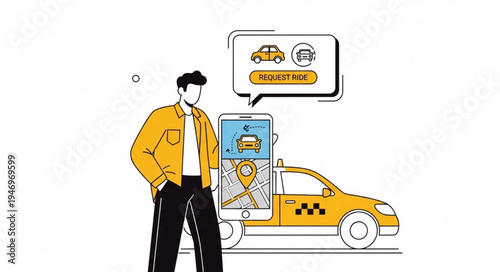 Man standing next to taxi.