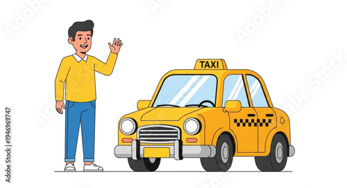 Man standing next to taxi.
