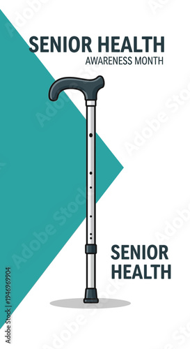 Promoting Senior Wellbeing With An Illustration Featuring A Walking Stick And Health Awareness