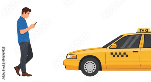Man standing next to taxi.