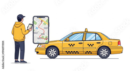 Man standing next to taxi.