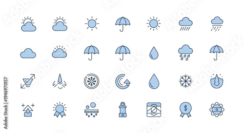 Weather icons sun rain cloud umbrella