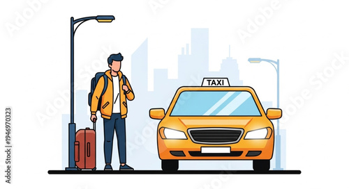 Man standing next to taxi.