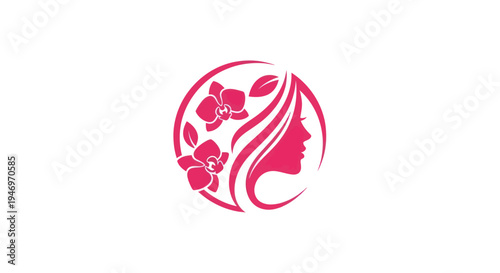 Woman profile with flowers circle design