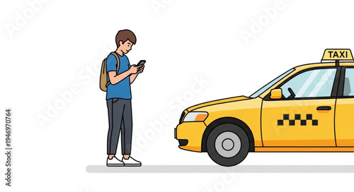 Man standing next to taxi.