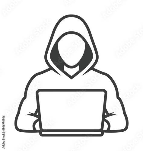 Vector of a hooded figure using a laptop in front of them