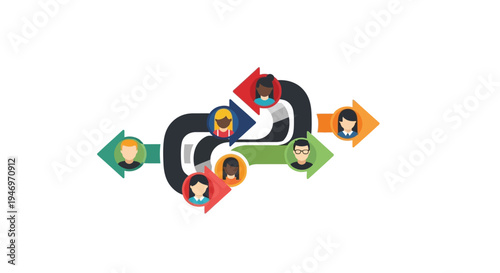 Diverse People in Arrow Icons Together.