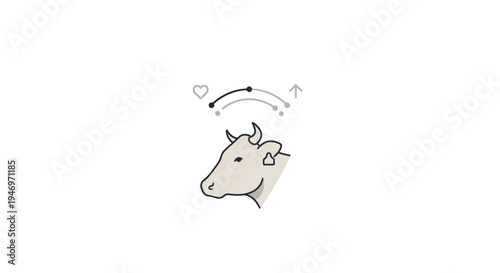 Cute Cow Face with Heart Bubbles.