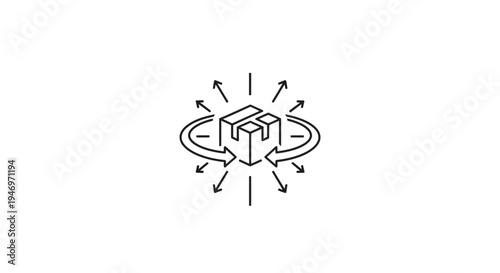 Cube with arrows rotating around it.