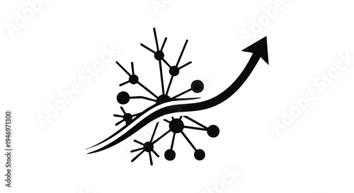 Vector illustration of neuron with growing dendrites and upward arrow