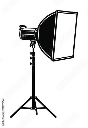 Vector of a photography studio light with a softbox mounted on a tripod stand