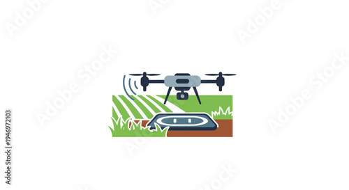 Drone flying over a field.