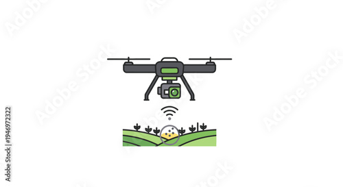Drone flying over green landscape remotely.