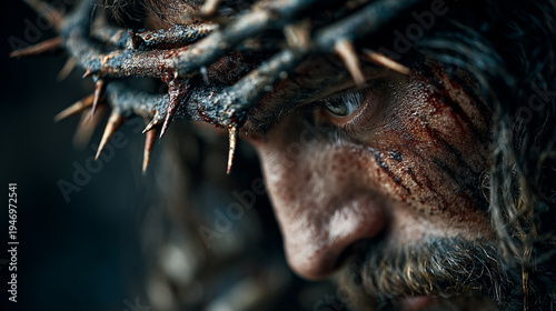 Jesus christ suffering wearing crown of thorns