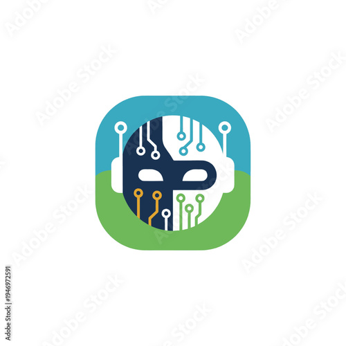 A stylized illustration of a robotic face.