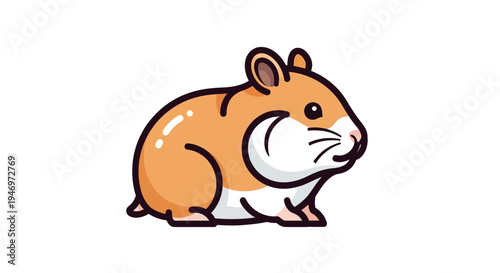 Whimsical cartoon illustration of a small, cute hamster, showcasing a friendly and adorable pet rodent with soft brown and white fur, perfect for children's designs or animal projects