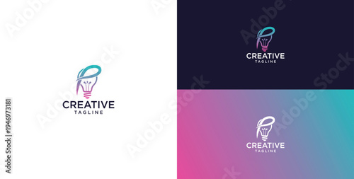 smart bulb logo icon. bulb logo technology. initial logo design P